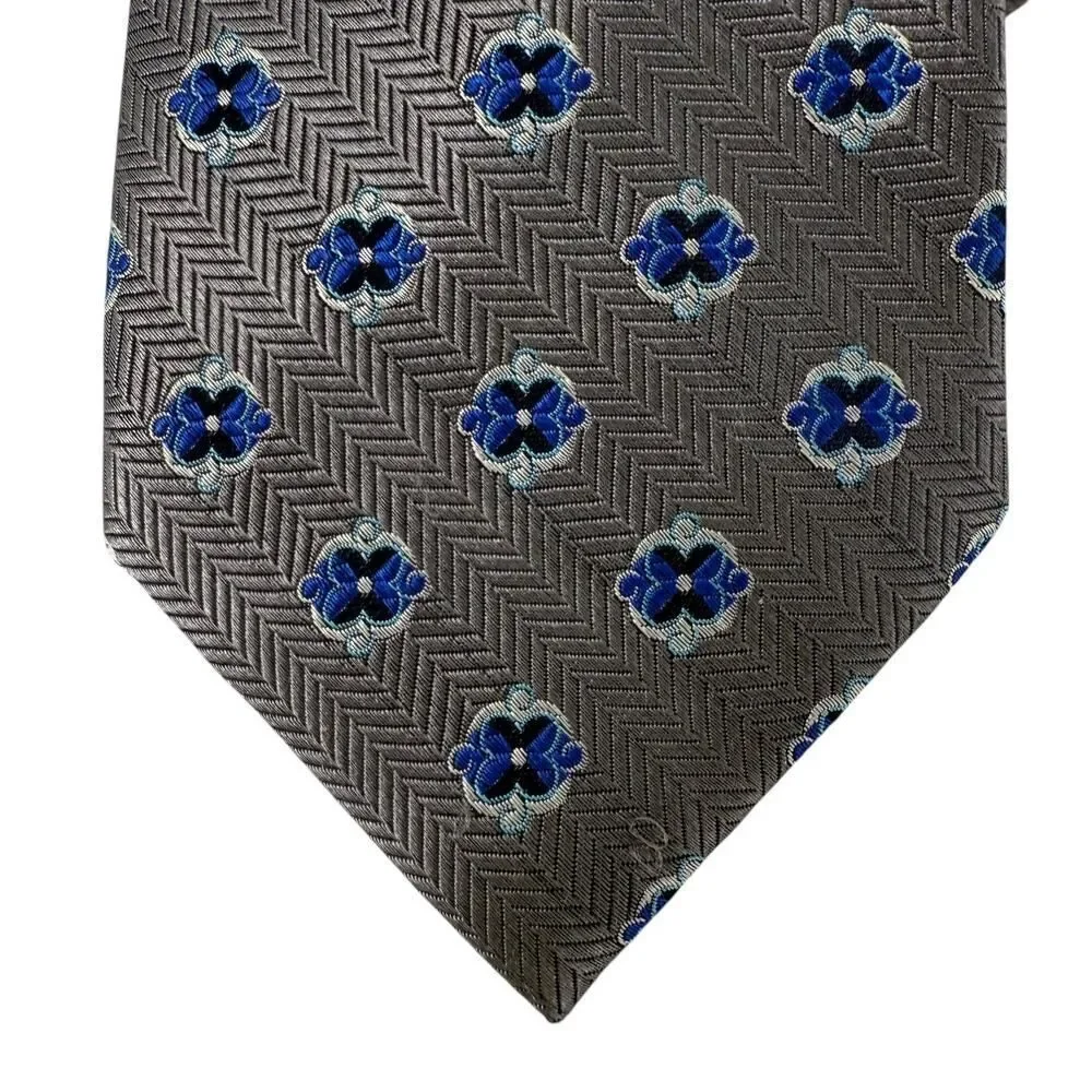JoS A Bank Reserve Necktie Silk LONG Gray Blue Floral Woven Pointed 3 in Wide